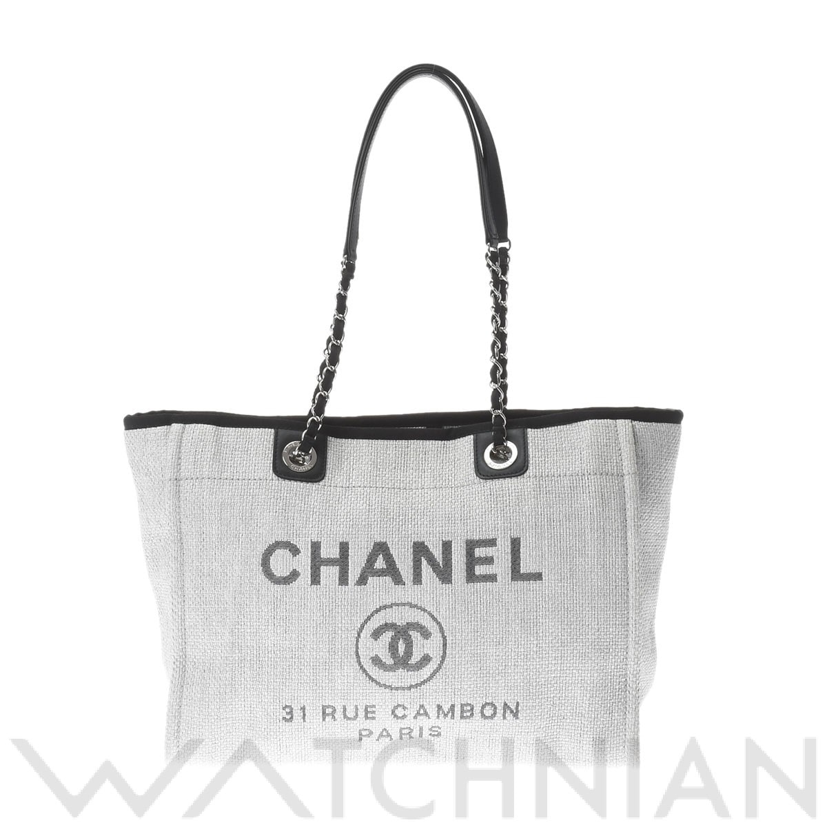 シャネル / CHANEL ドーヴィル  ミディアム グレー/ブラック/シルバー金具 A67001 ミックスファイバー レディース バッグ 【中古】【bag】