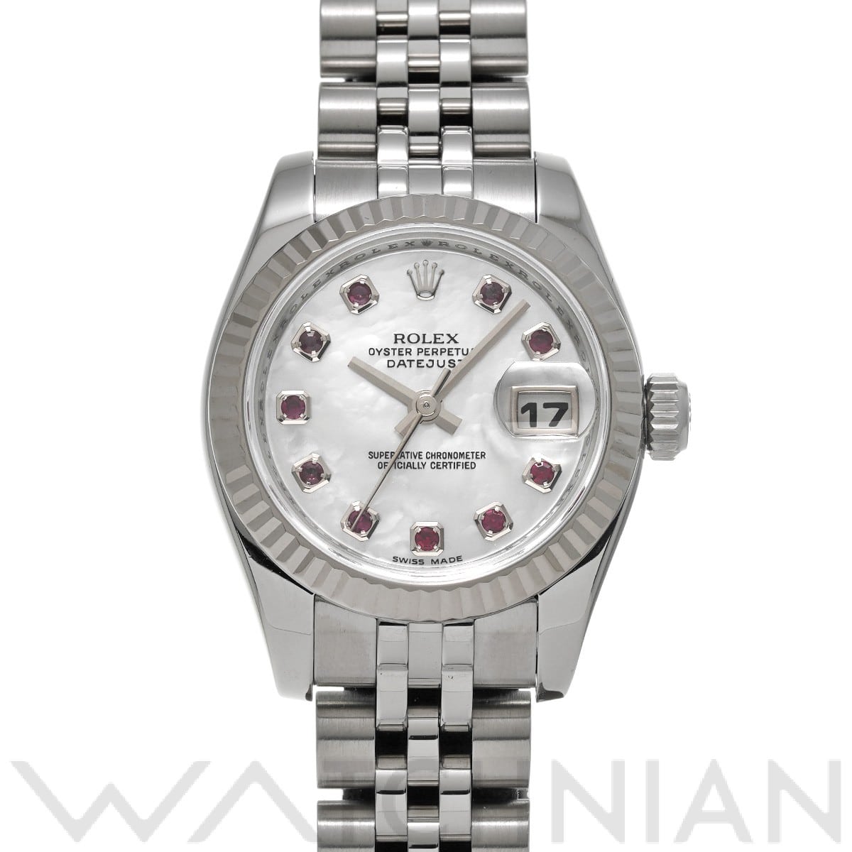 ロレックス レディ デイトジャスト 26 179174NGR ホワイトシェル/ルビー レディース 時計 【中古】【wristwatch】