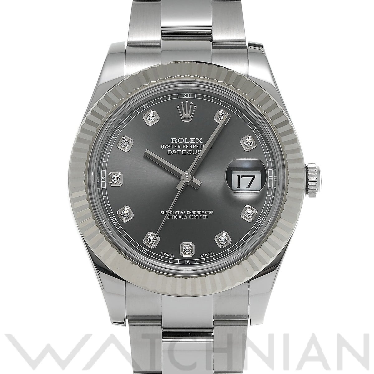 ロレックス デイトジャスト II 116334G ダークロジウム/ダイヤモンド メンズ 時計 【中古】【wristwatch】