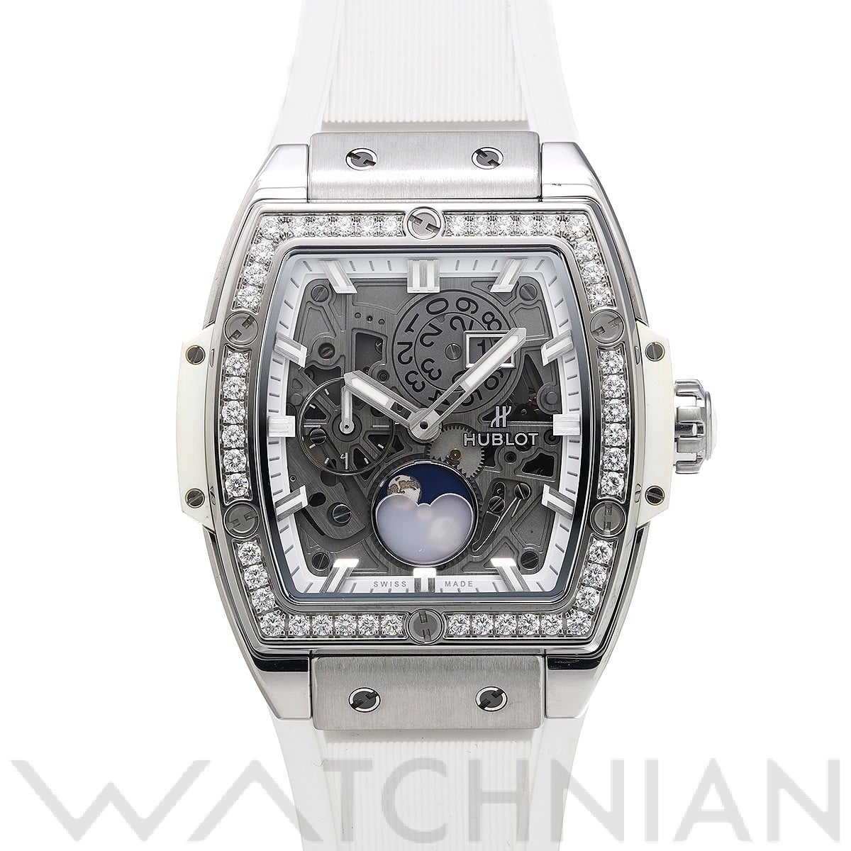 ウブロ / HUBLOT スピリット オブ ビッグバン チタニウム ムーンフェイズ ダイヤモンド 647.NE.2070.RW.1204 マットホワイトスケルトン メンズ 時計 【中古】【wristwatch】