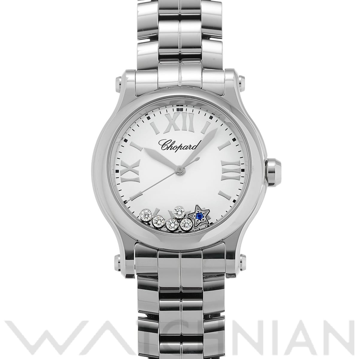 ショパール ハッピースポーツ 30MM 278590-3002 ホワイト/ダイヤモンド/サファイア レディース 時計 【中古】【wristwatch】