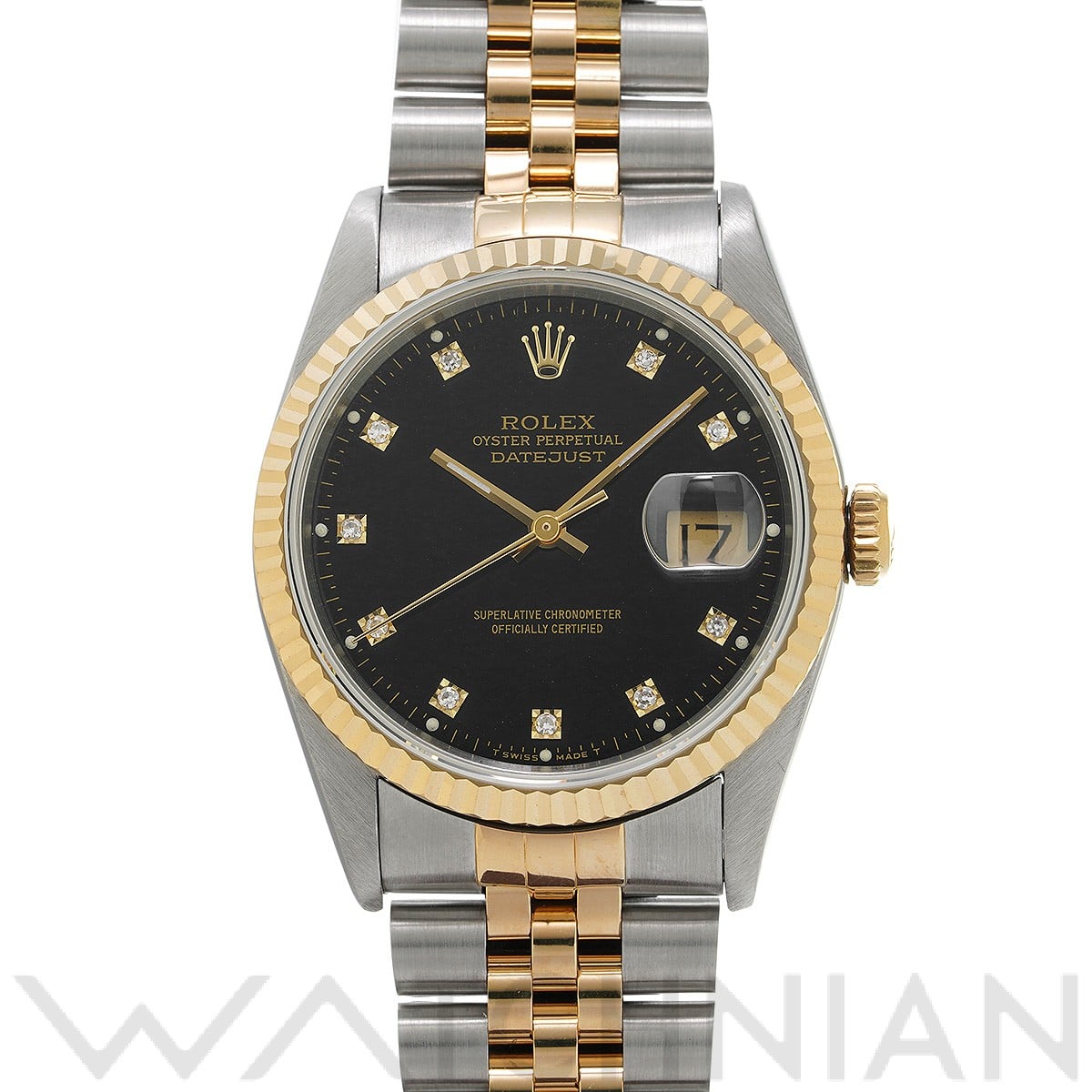 ロレックス デイトジャスト 16233G ブラック/ダイヤモンド メンズ 時計 【中古】【wristwatch】