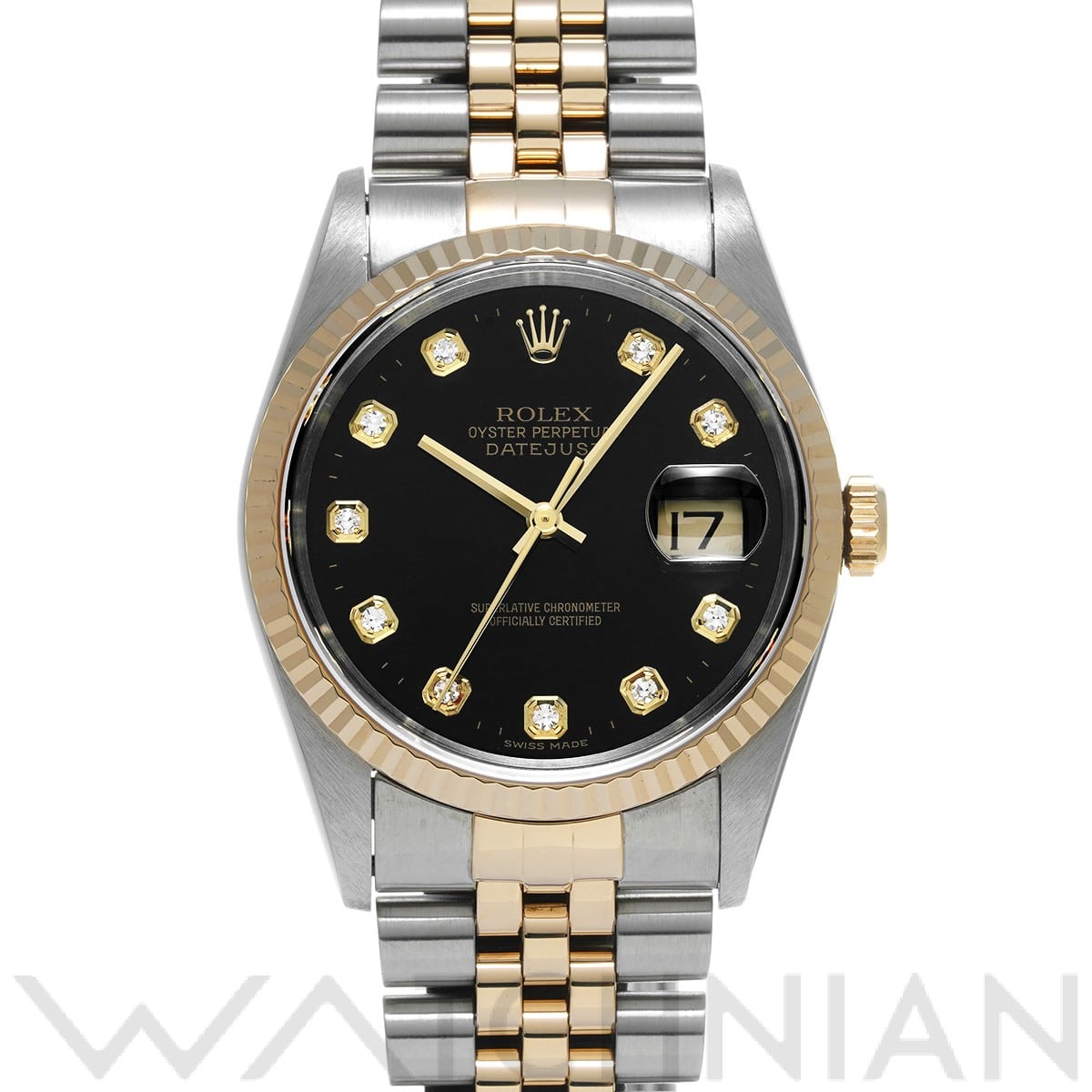 ロレックス デイトジャスト 16233G ブラック/ダイヤモンド メンズ 時計 【中古】【wristwatch】