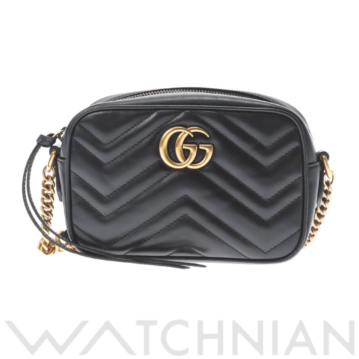 グッチ GGマーモント ミニバッグ ブラック/ゴールド金具 448065 キルティングシェブロンレザー レディース バッグ 【中古】【bag】