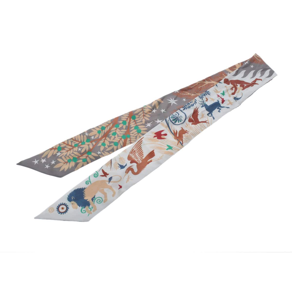 エルメス / HERMES ツイリー  グレー/ホワイト/ブラウン シルク100％ レディース 【中古】【other】