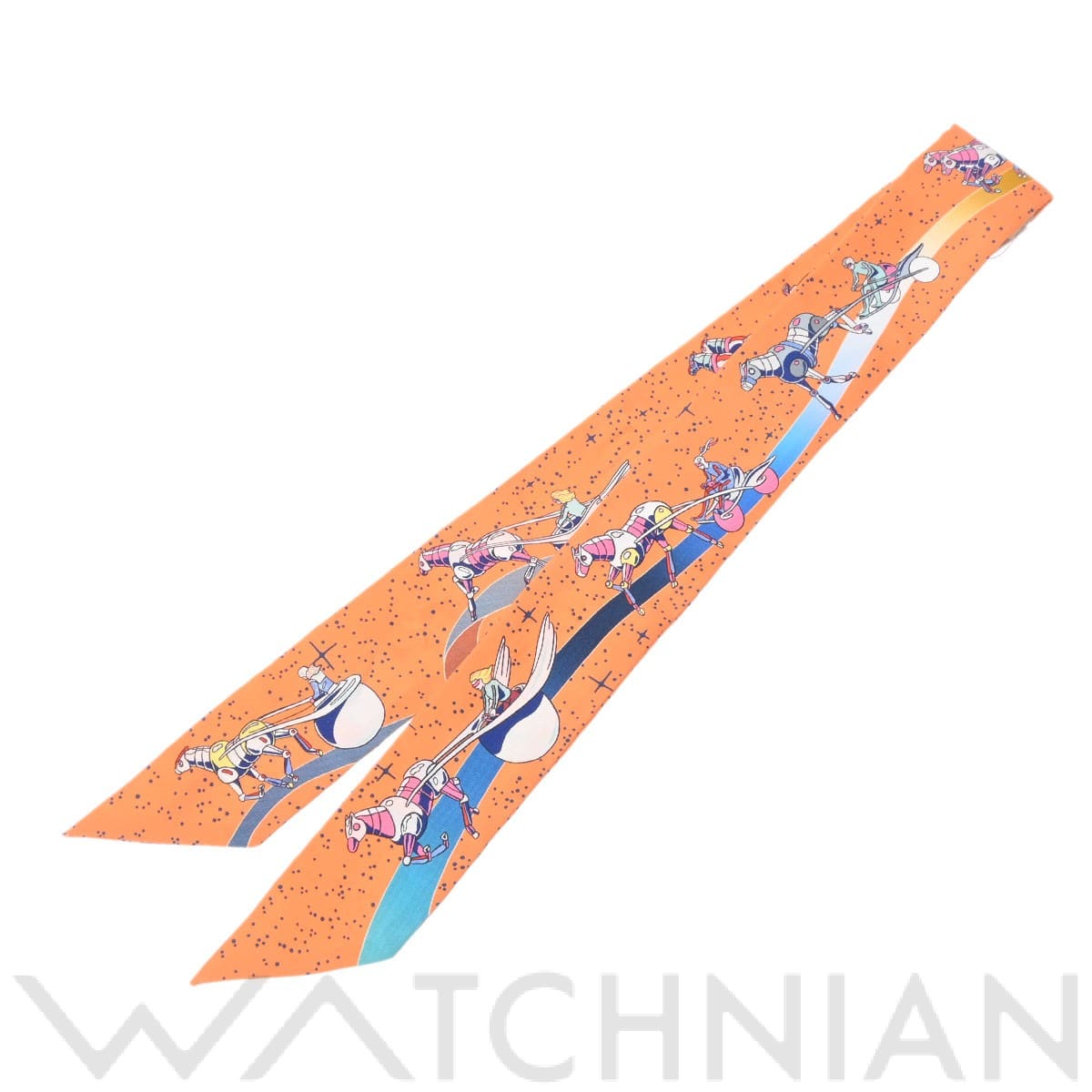 エルメス / HERMES ツイリー SPACE DERBY オレンジ/ジョーヌ 063573S シルク100％ レディース 【中古】【other】