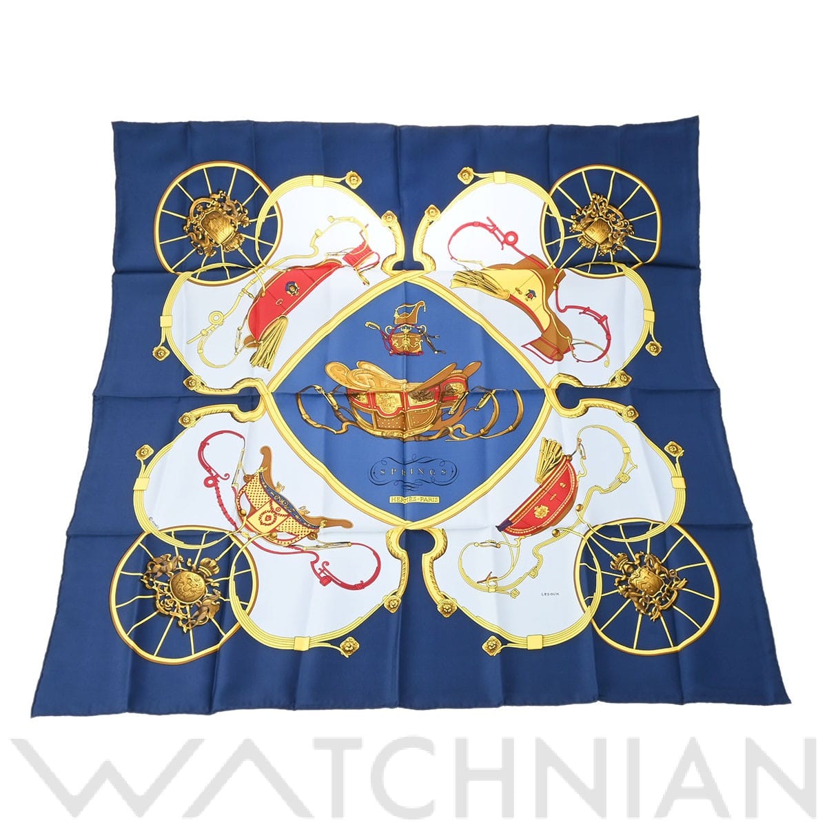 エルメス カレ90 SPRINGS ブルー シルク100％ レディース 【中古】【other】