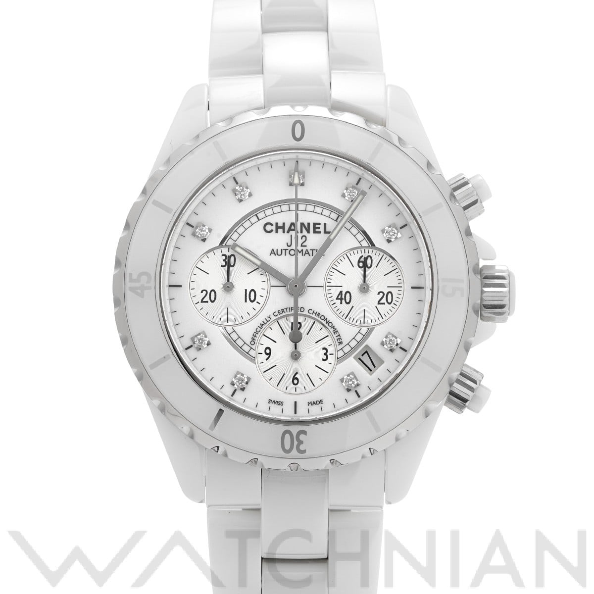 シャネル J12 クロノグラフ 41MM H2009 ホワイトラッカー/シルバー/ダイヤモンド メンズ 時計 【中古】【wristwatch】