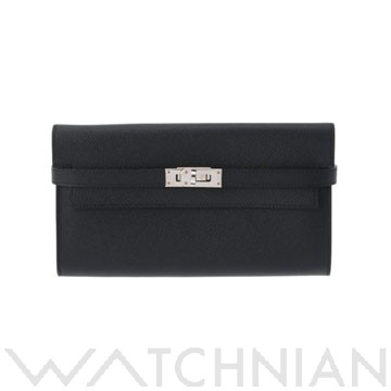 エルメス ケリー ウォレット ロング ブラック/パラジウム金具 ヴォーエプソン ユニセックス 財布 【中古】【purse】