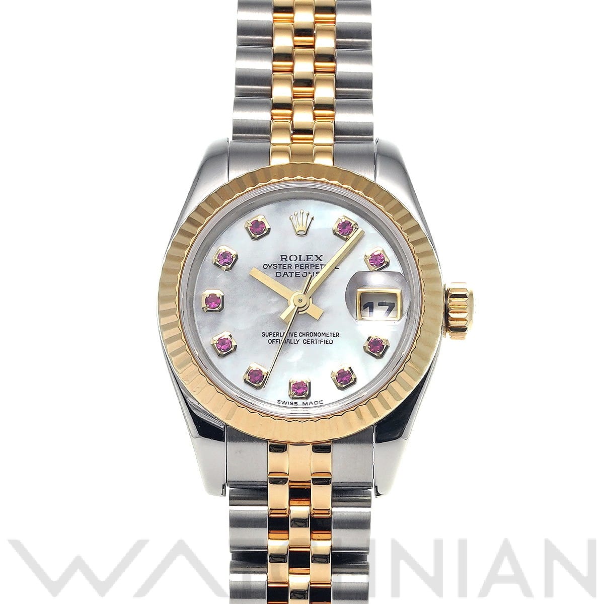 ロレックス レディ デイトジャスト 26 179173NGR ホワイトシェル/ルビー レディース 時計 【中古】【wristwatch】