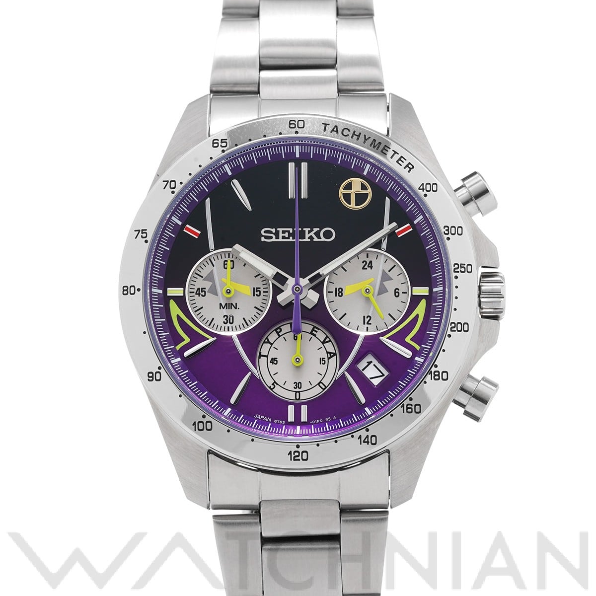 セイコー 500 TYPE EVA エヴァンゲリオン新幹線 8T63-01P0 パープル/シルバー メンズ 時計 【中古】【wristwatch】