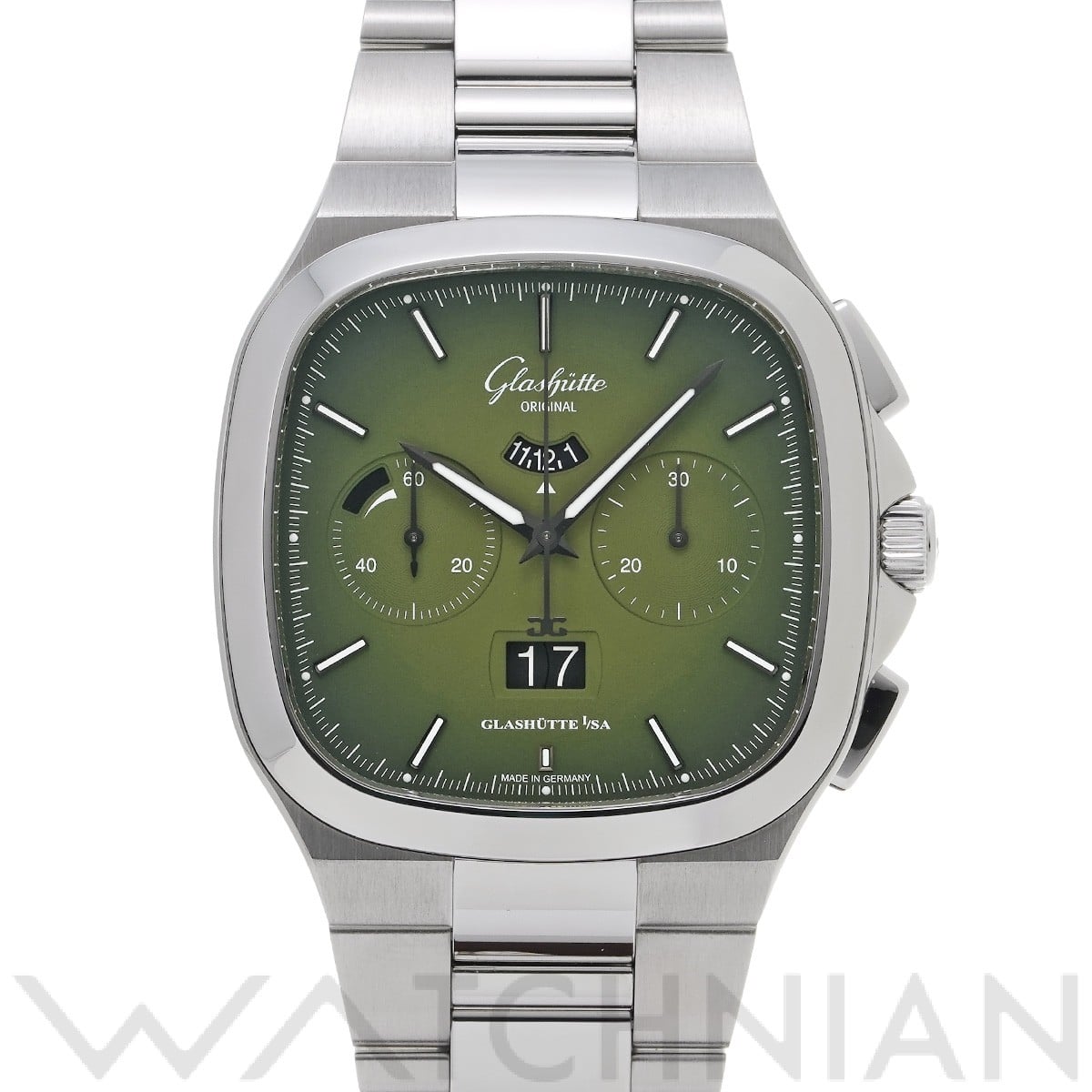 グラスヒュッテ オリジナル セブンティーズ クロノグラフ パノラマデイト 1-37-02-09-02-70 グリーン メンズ 時計 【中古】【wristwatch】