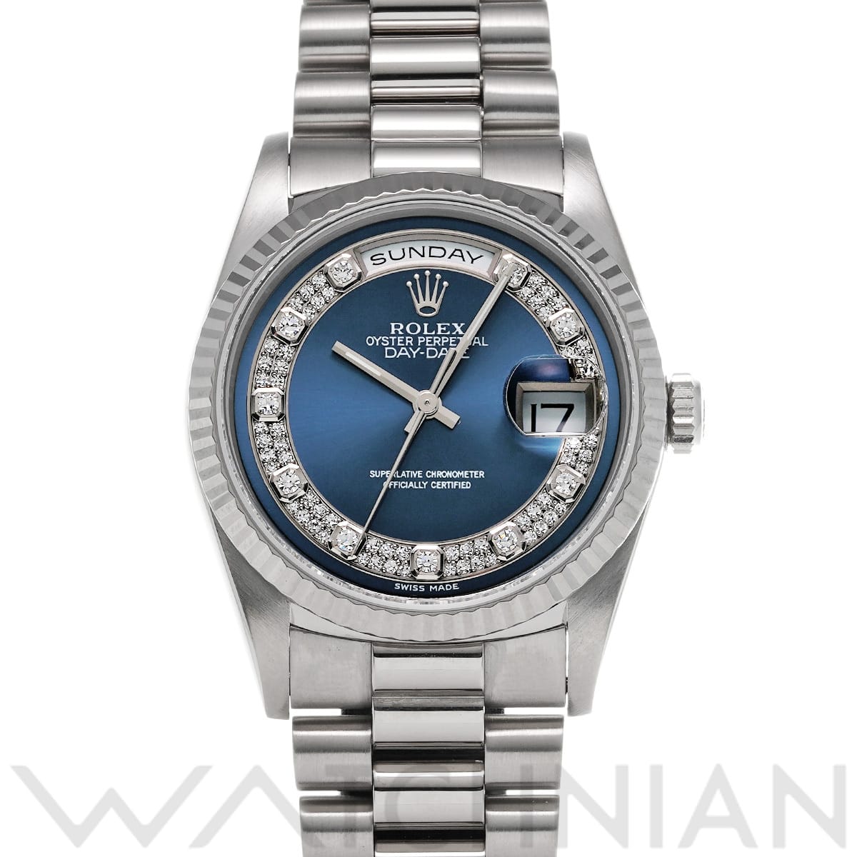 ロレックス デイデイト 18239MG ブルー/ミリヤードダイヤモンド メンズ 時計 【中古】【wristwatch】