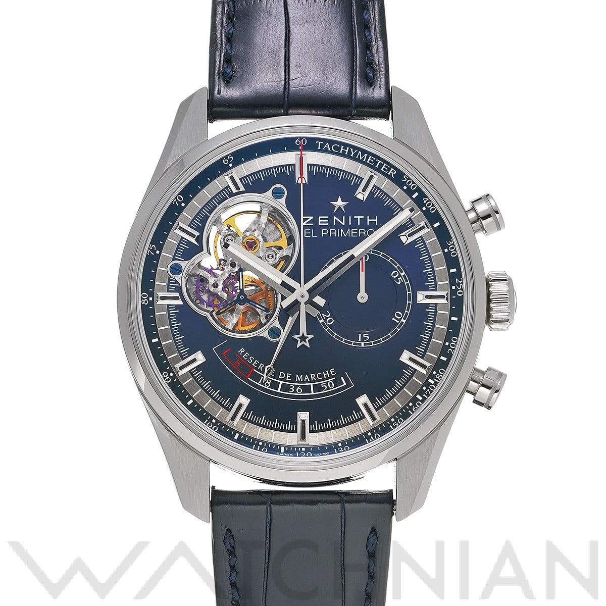 ゼニス エル・プリメロ クロノマスター オープン シャルル・べルモ トリビュート 03.2085.4021/51.C700 ブルー メンズ 時計 【中古】【wristwatch】