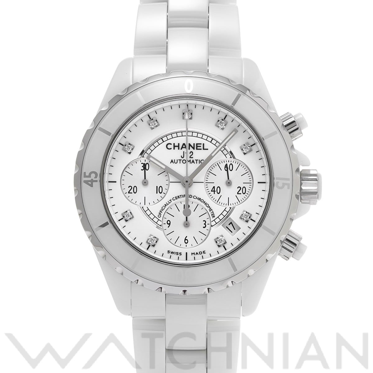 シャネル J12 クロノグラフ 41MM H2009 ホワイトラッカー/シルバー/ダイヤモンド メンズ 時計 【中古】【wristwatch】