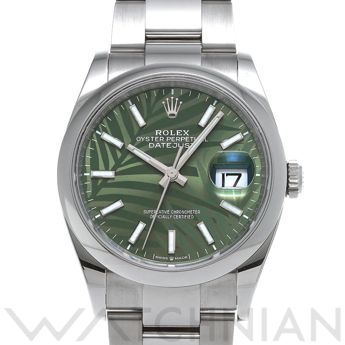 ロレックス デイトジャスト 36 126200 オリーブグリーン パームモチーフ メンズ 時計 【中古】【wristwatch】