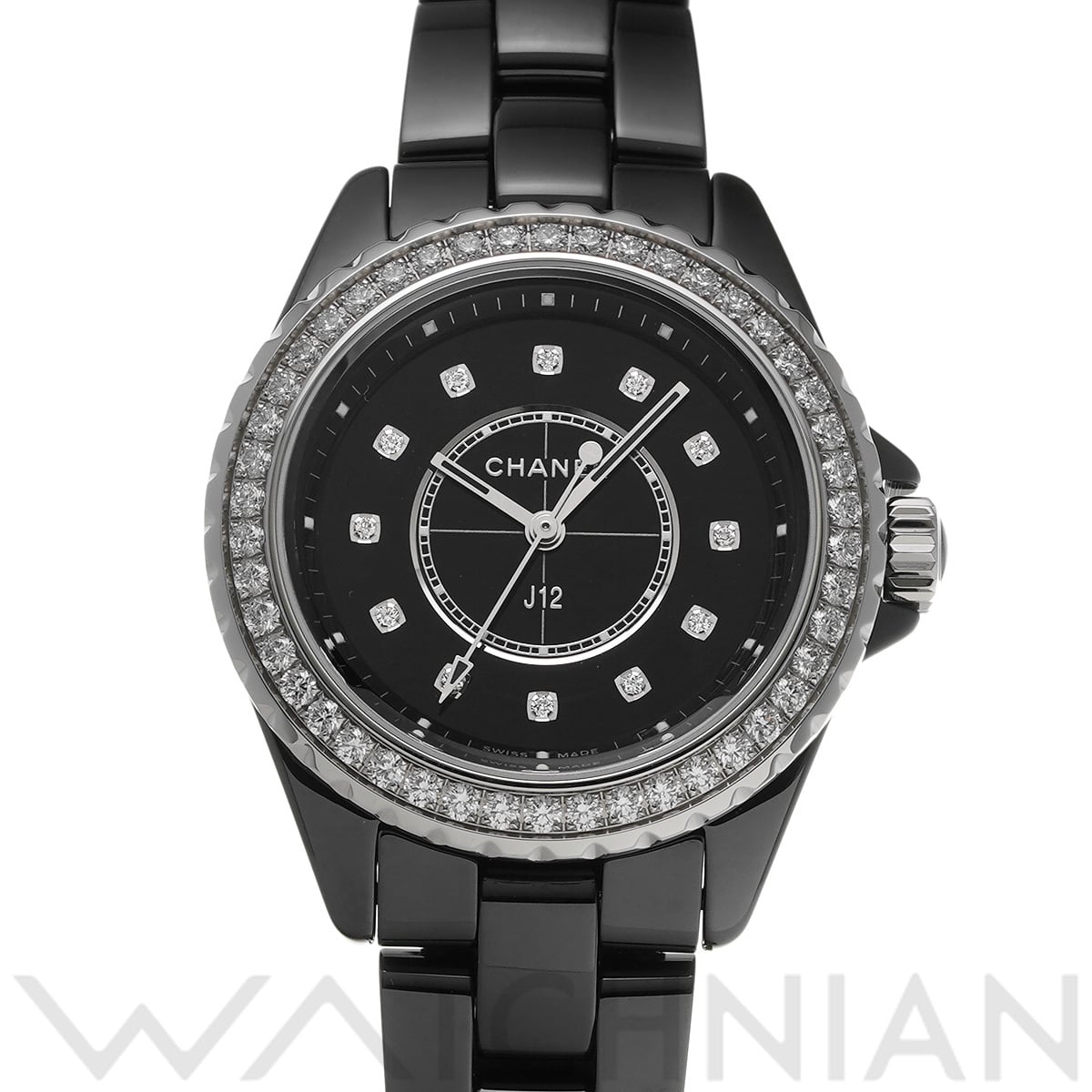 シャネル J12 33MM H6419 ブラックラッカー/ダイヤモンド レディース 時計 【中古】【wristwatch】
