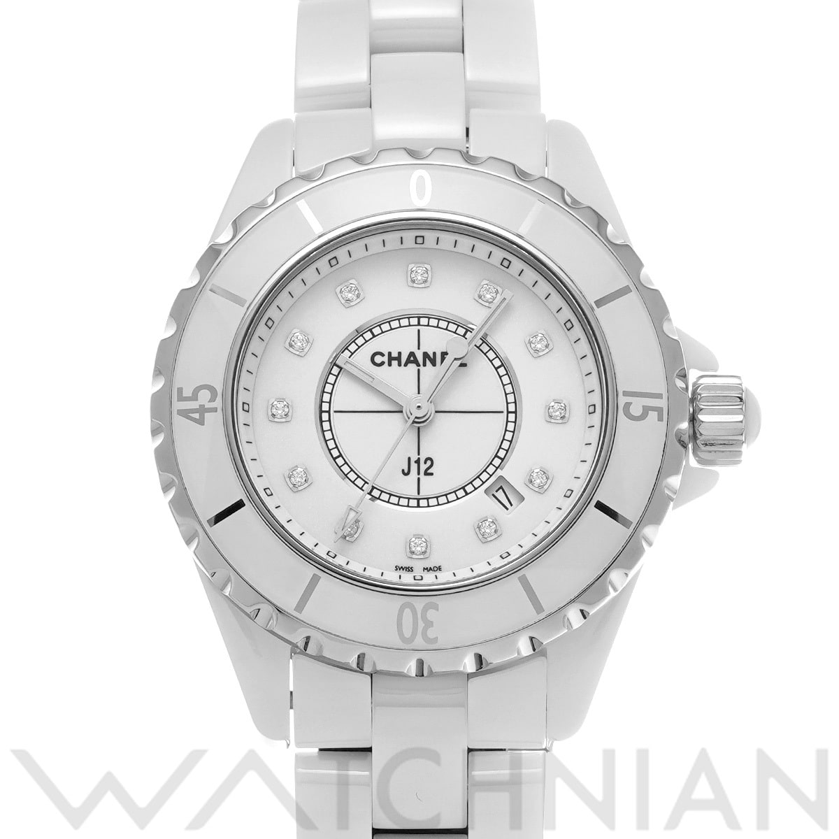 シャネル J12 33MM H1628 ホワイト/ダイヤモンド レディース 時計 【中古】【wristwatch】
