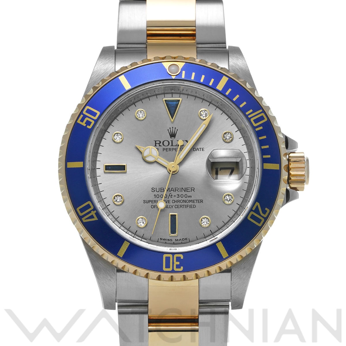 ロレックス サブマリーナ デイト 16613SG グレー/ダイヤモンド/サファイア メンズ 時計 【中古】【wristwatch】