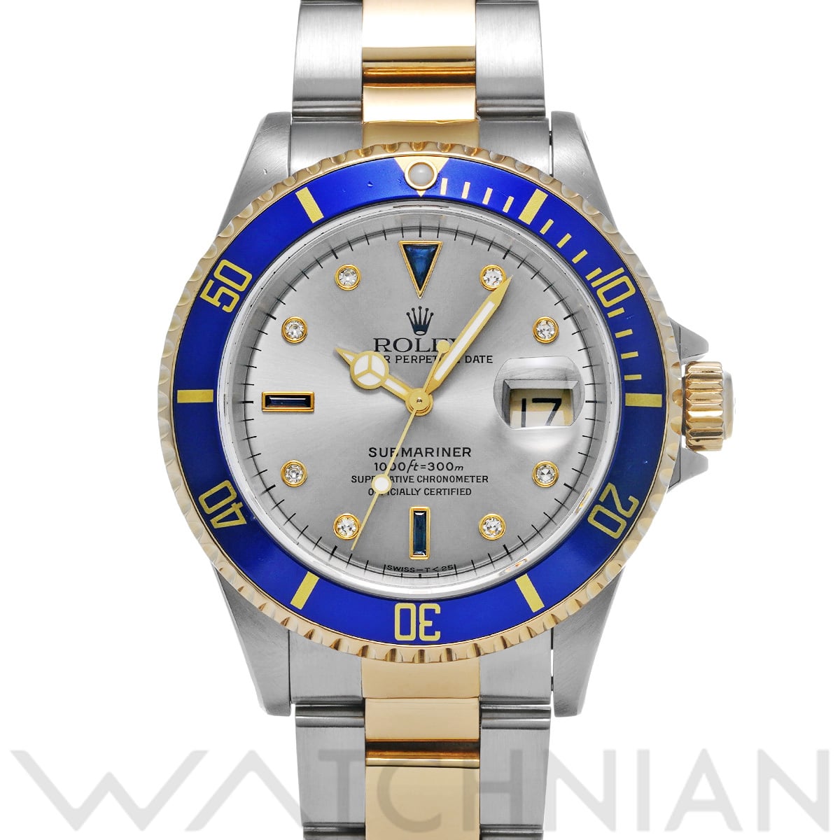 ロレックス サブマリーナ デイト 16613SG グレー/ダイヤモンド/サファイア メンズ 時計 【中古】【wristwatch】