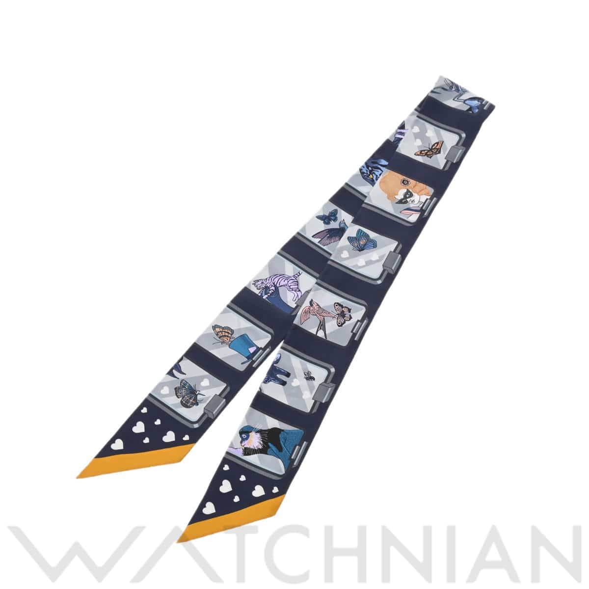 エルメス ツイリー HERMES STORY ネイビー／ライトブルー シルク100％ レディース 【未使用】【other】