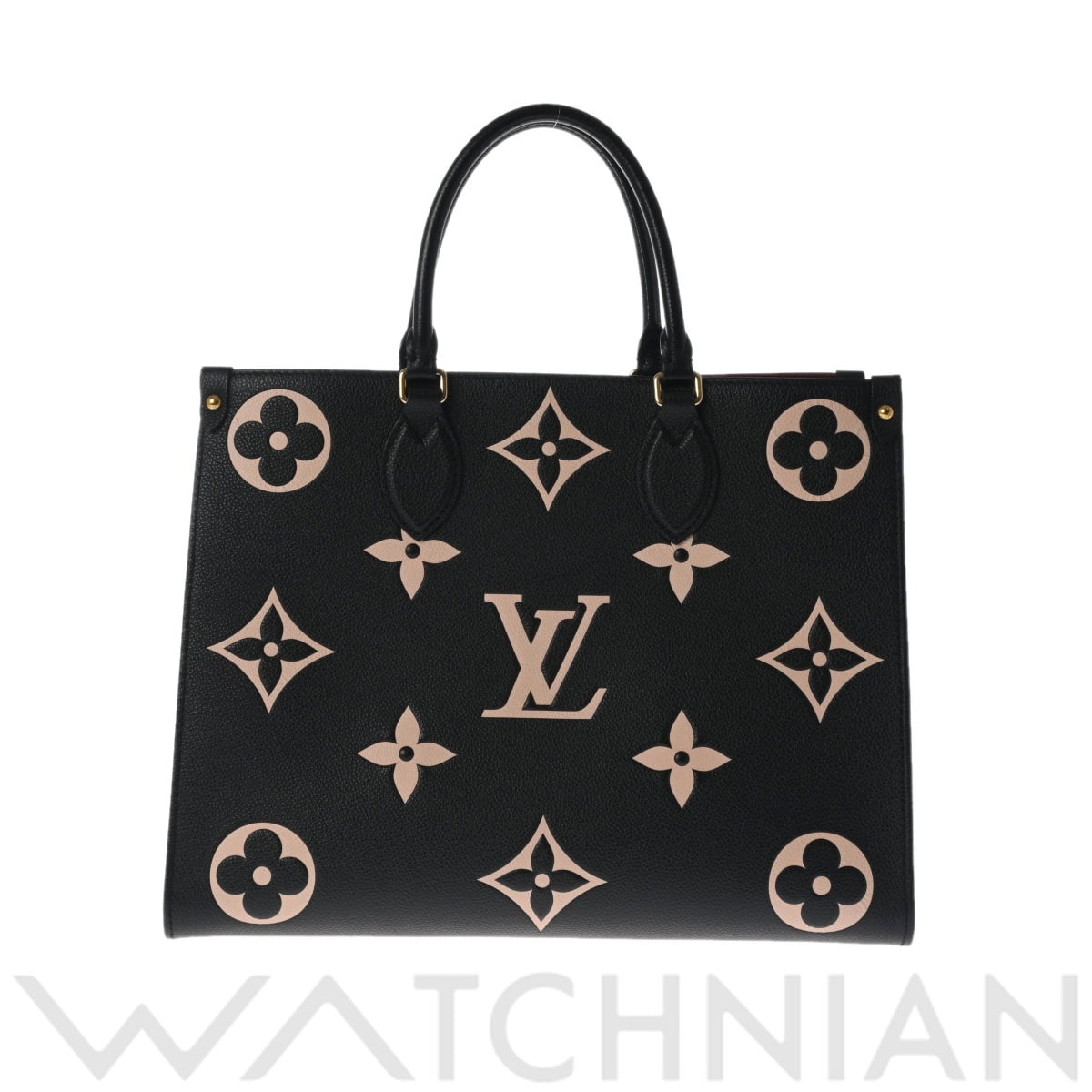 ルイ ヴィトン モノグラムジャイアントアンプラント オンザゴー MM 2WAYトート ブラック/ベージュ M45495 レザー レディース バッグ 【中古】【bag】