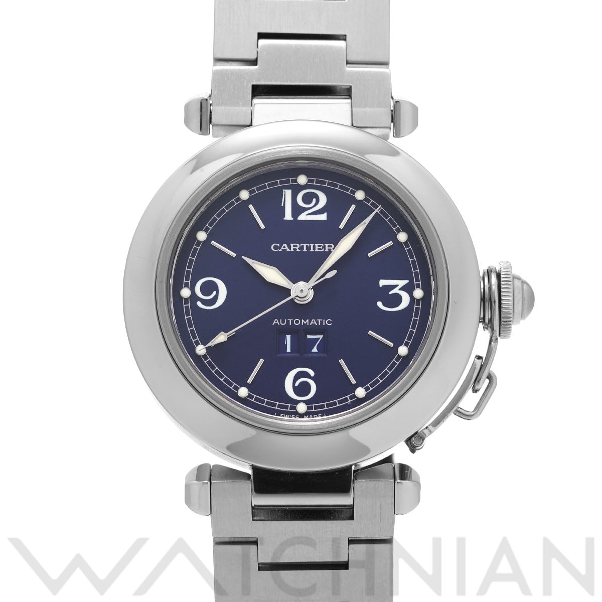 カルティエ パシャC ビッグデイト W31047M7 ブルー ユニセックス 時計 【中古】【wristwatch】