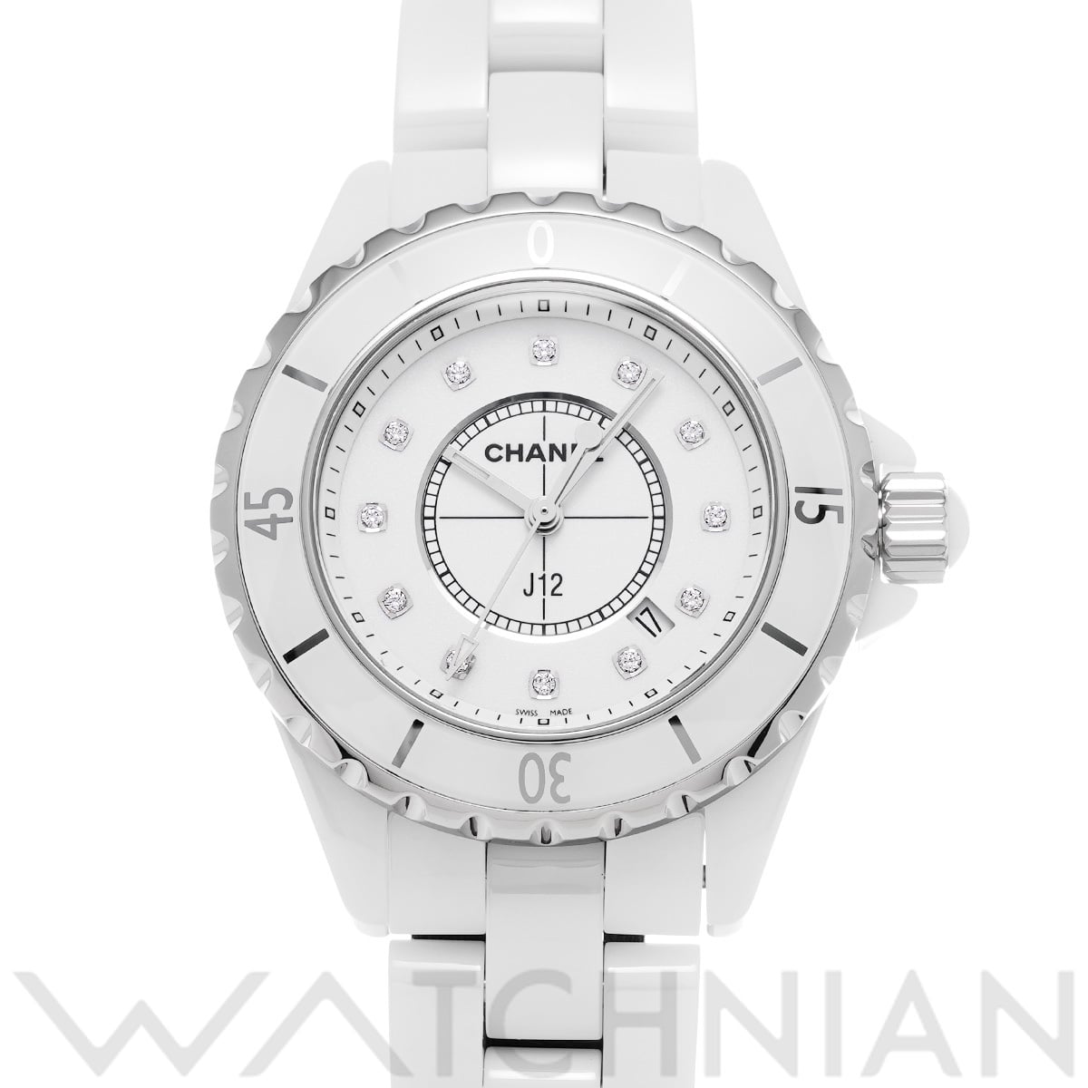 シャネル J12 33MM H1628 ホワイト/ダイヤモンド レディース 時計 【中古】【wristwatch】