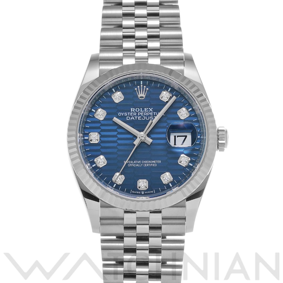 ロレックス デイトジャスト 36 126234G ブライトブルー フルーテッドモチーフ/ダイヤモンド メンズ 時計 【中古】【wristwatch】