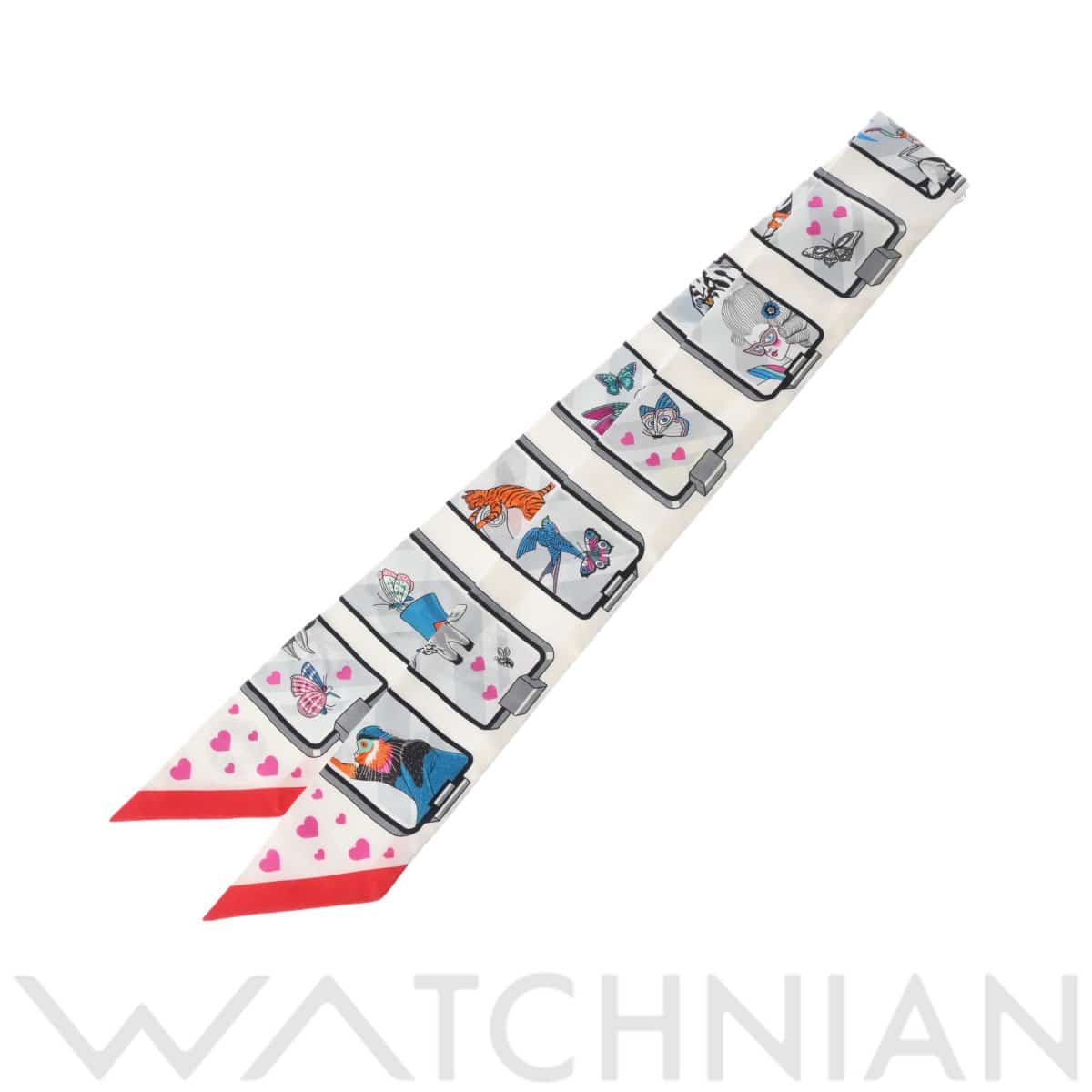 エルメス ツイリー HERMES STORY ホワイト/レッド シルク100％ レディース 【中古】【other】