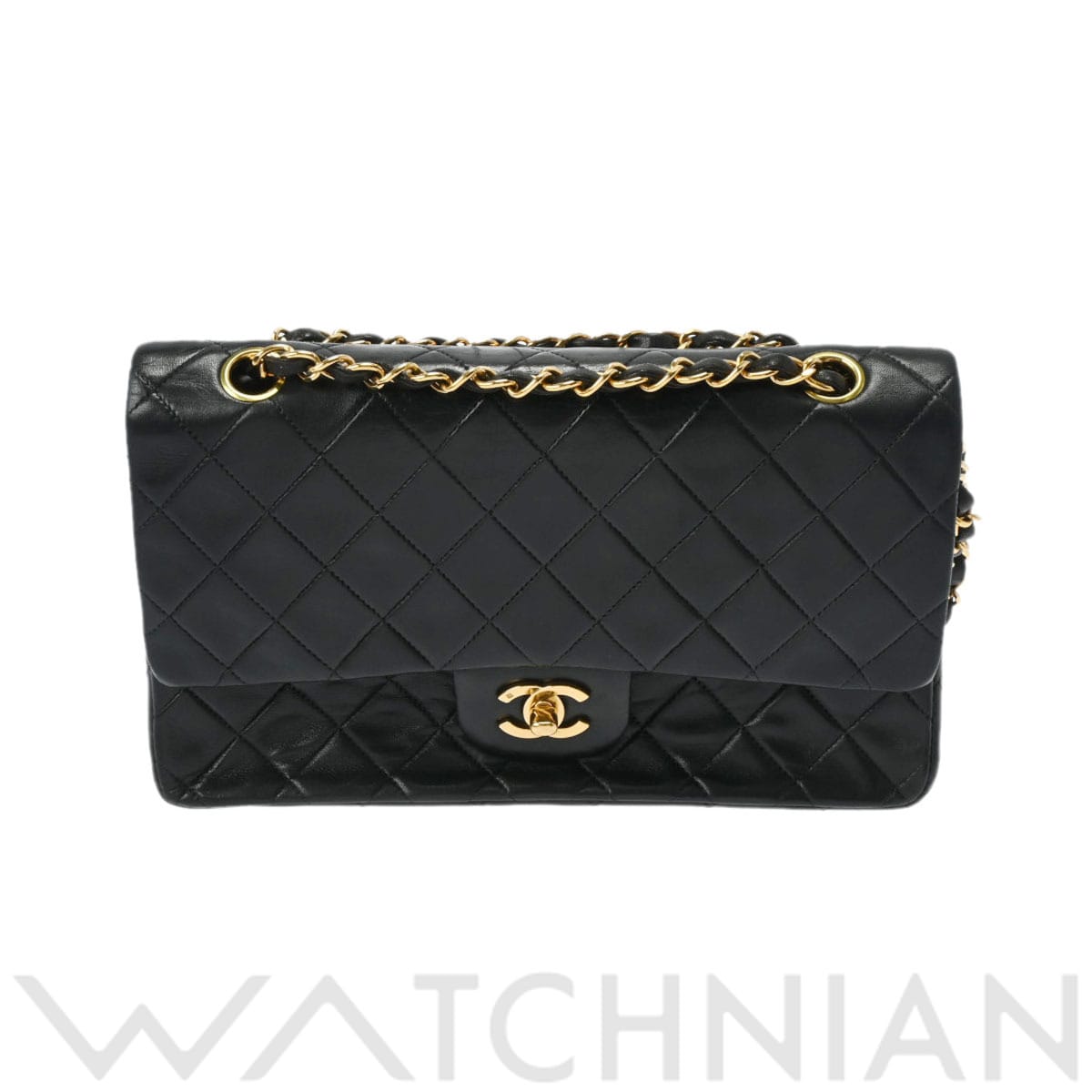 シャネル マトラッセ Wフラップ チェーンショルダー 25cm ブラック/ゴールド金具 A01112 ラムスキン レディース バッグ 【中古】【bag】