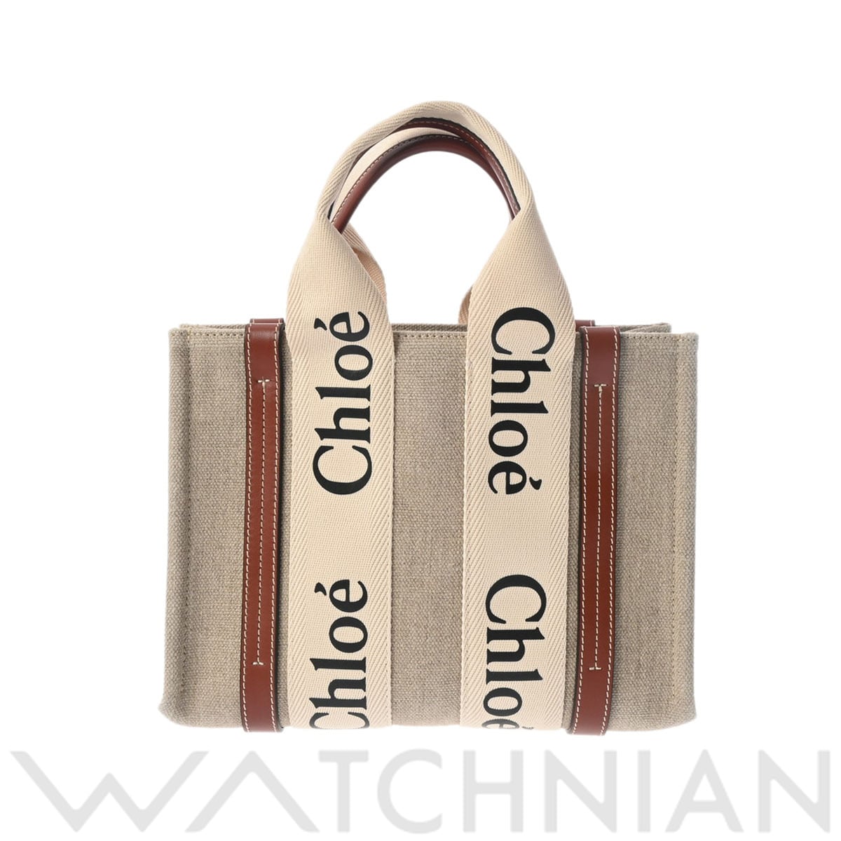 クロエ ウッディ スモール 2WAY ホワイト/ベージュ CHC22AS397I2690U リネン/カーフ レディース バッグ 【中古】【bag】