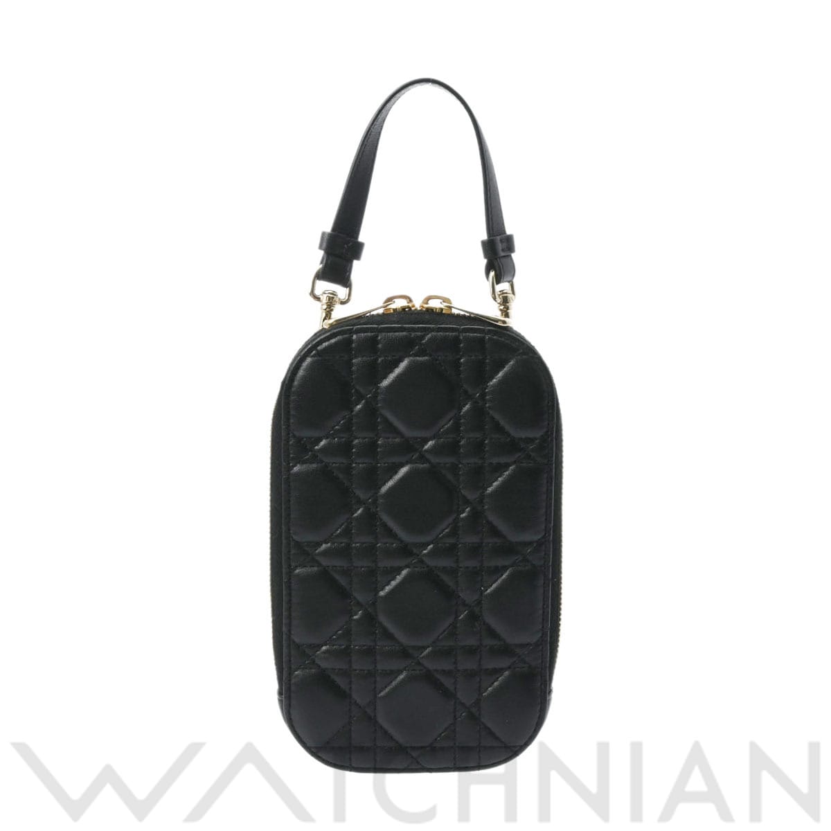 ディオール LADY DIOR フォンホルダー カナージュ ブラック/ゴールド金具 S0872ONMJ_M900 ラムスキン レディース バッグ 【中古】【bag】
