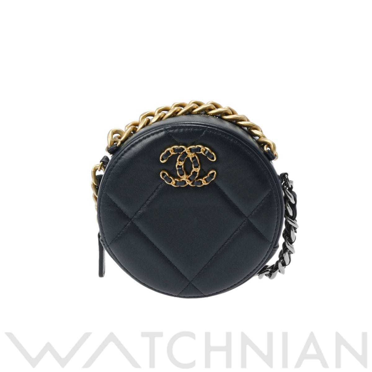 シャネル ラウンドクラッチ CHANEL19 2WAY ネイビー/ゴールド/シルバー金具 AP0945 ラムスキン レディース バッグ 【中古】【bag】