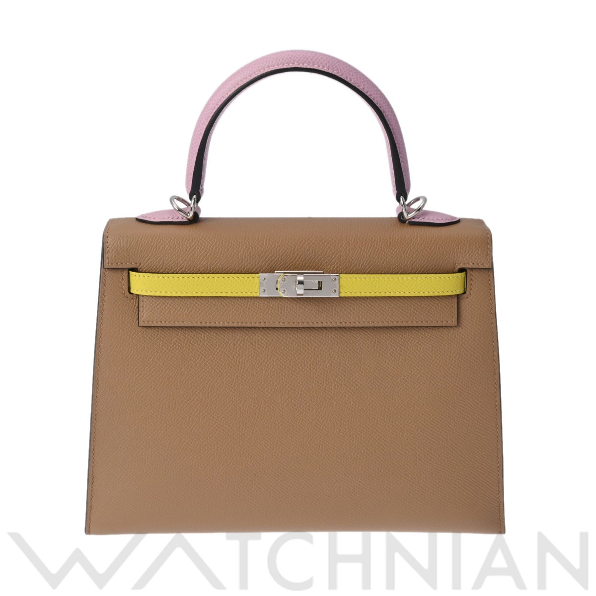 エルメス ケリー 25 外縫い トリコロール 2WAY ライム/モーヴシルベストル/チャイ/パラジウム金具 ヴォーエプソン レディース バッグ 【未使用】【bag】