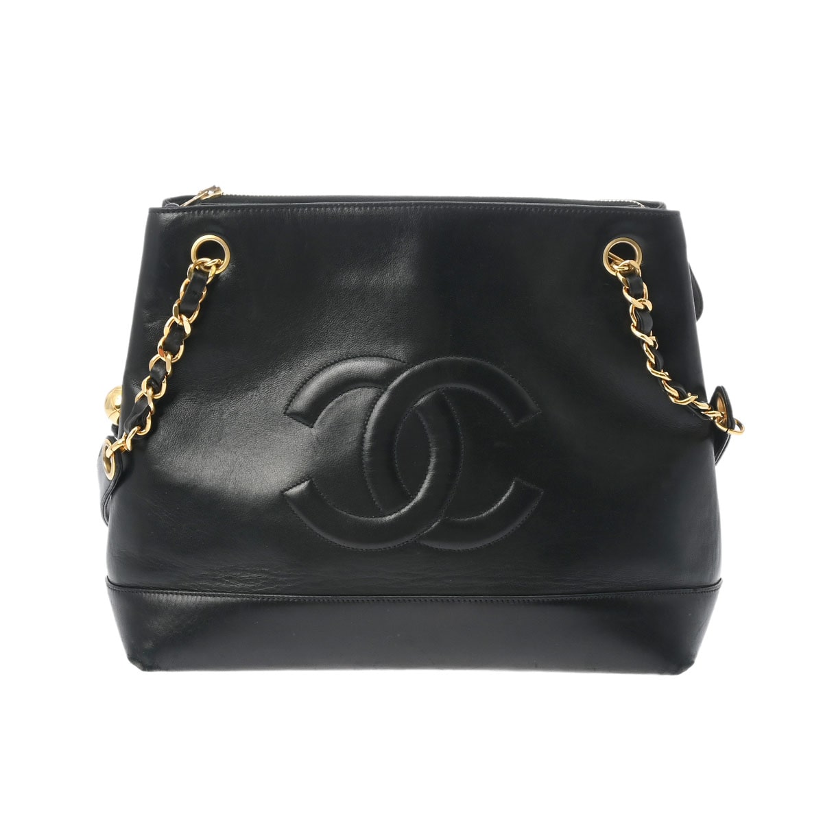 シャネル チェーントート ブラック/ゴールド金具 ラムスキン レディース バッグ 【中古】【bag】