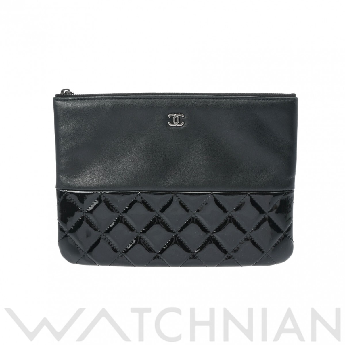 シャネル マトラッセ ブラック/シルバー金具 ラムスキン/パテントカーフスキン レディース 【中古】【bag】