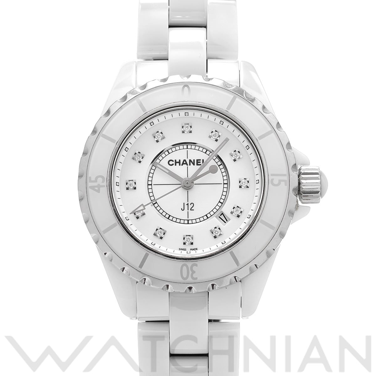 シャネル J12 33MM H1628 ホワイト/ダイヤモンド レディース 時計 【中古】【wristwatch】