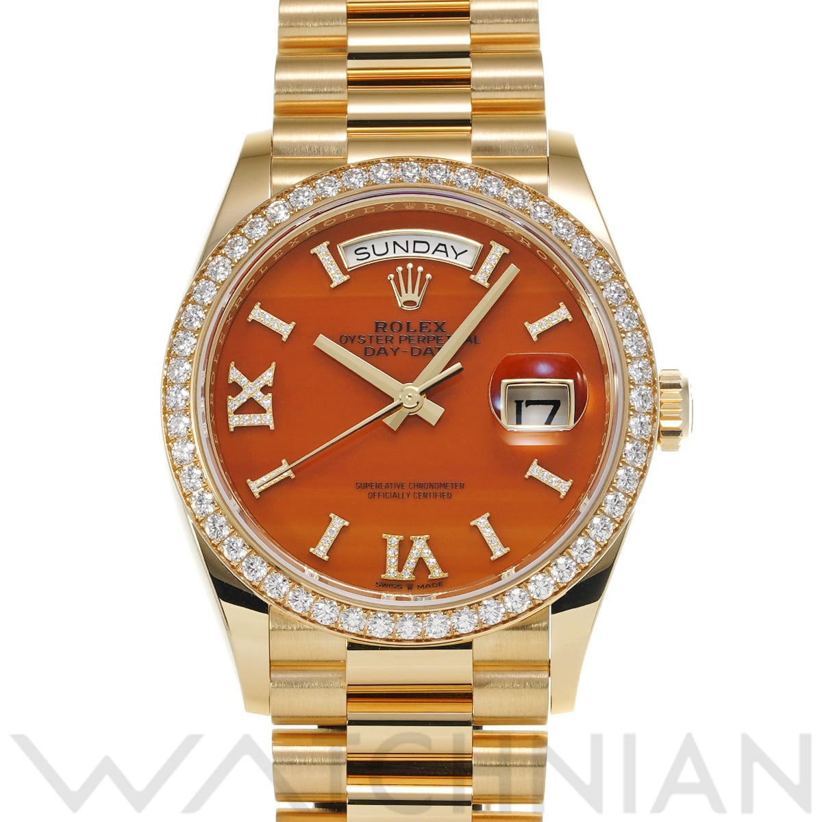 ロレックス デイデイト 36 128348RBR カーネリアン/ダイヤモンド メンズ 時計 【中古】【wristwatch】