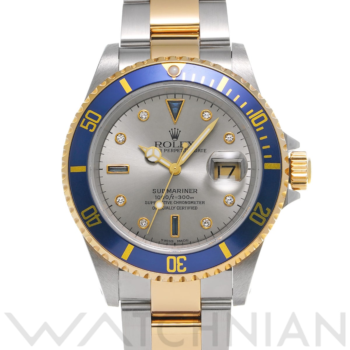 ロレックス サブマリーナ デイト 16613SG グレー/ダイヤモンド/サファイア メンズ 時計 【中古】【wristwatch】