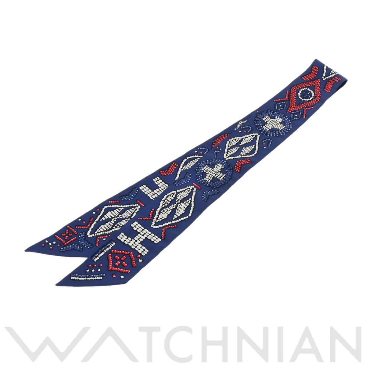 エルメス ツイリー KELLY EN PERLES ネイビー シルク100％ レディース 【中古】【other】