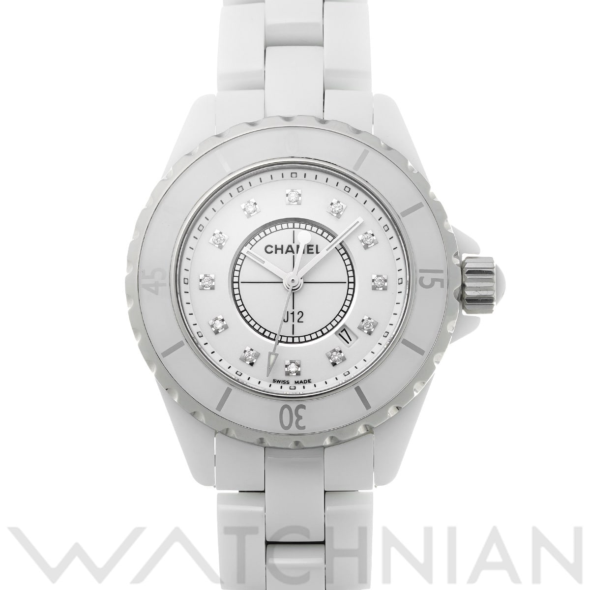 シャネル J12 33MM H1628 ホワイト/ダイヤモンド レディース 時計 【中古】【wristwatch】