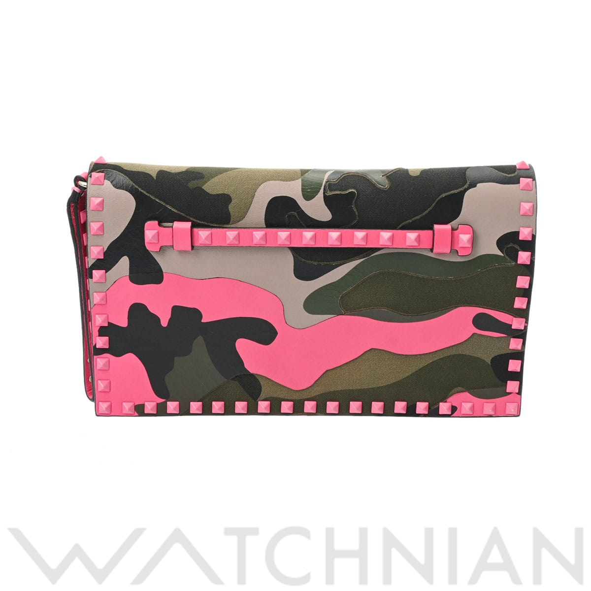 ヴァレンティノ ロックスタッズ  カモフラージュ ピンク/グリーン キャンバス/レザー レディース バッグ 【中古】【bag】