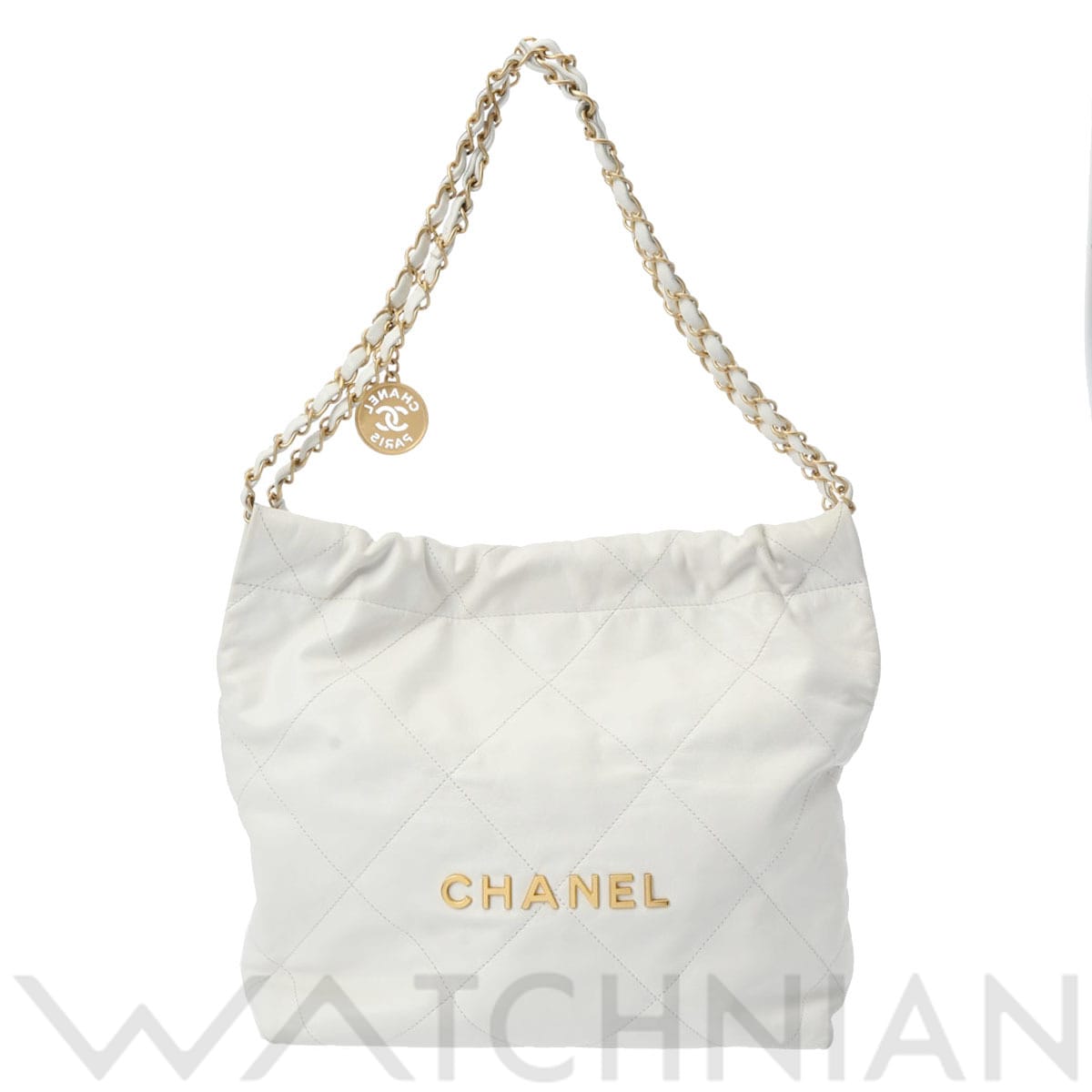 シャネル CHANEL22 スモールハンドバッグ ホワイト/ゴールド金具 AS3260 シャイニーカーフスキン レディース バッグ 【中古】【bag】