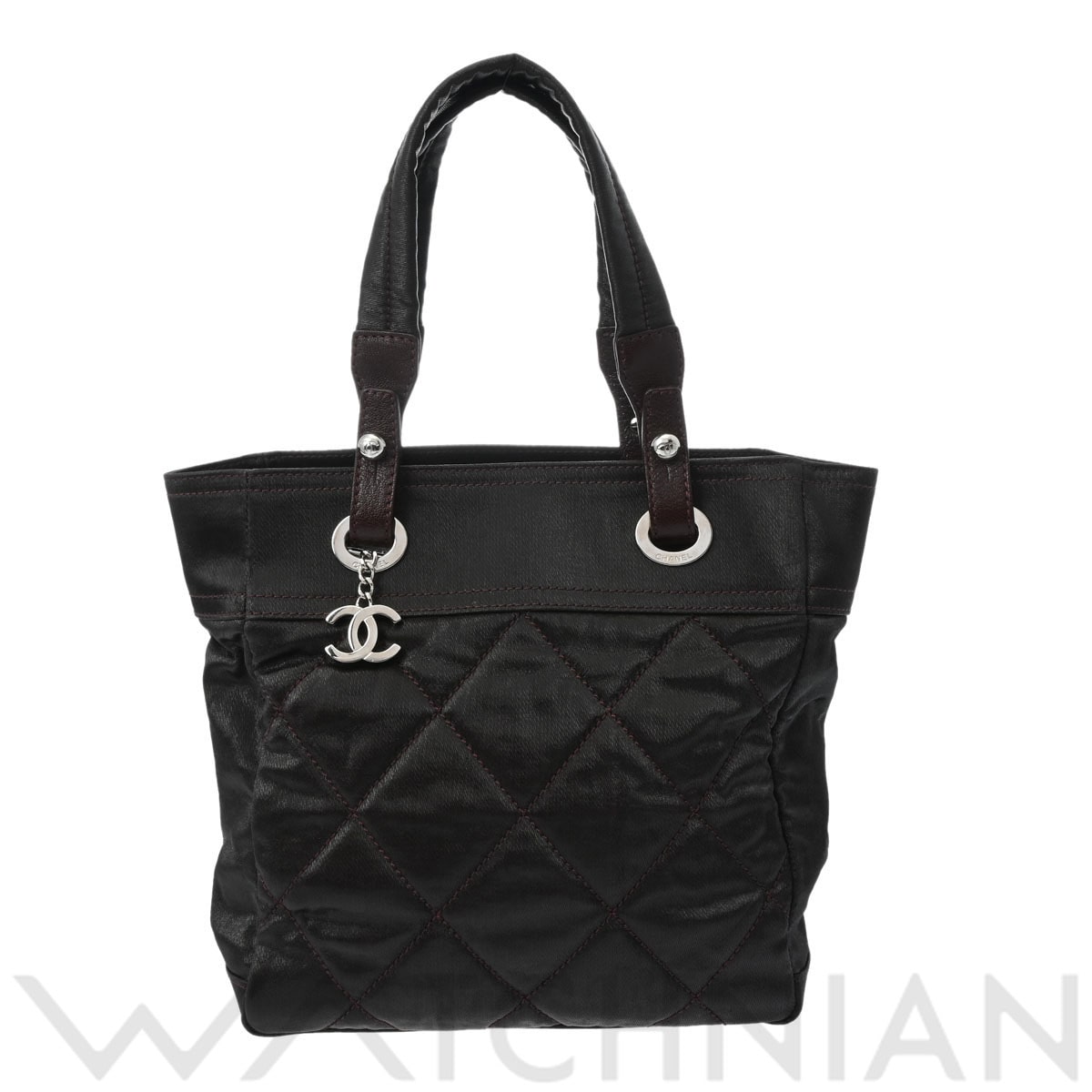 シャネル パリビアリッツ トート ブラウン/シルバー金具 A34208 コーティングキャンバス レディース バッグ 【中古】【bag】