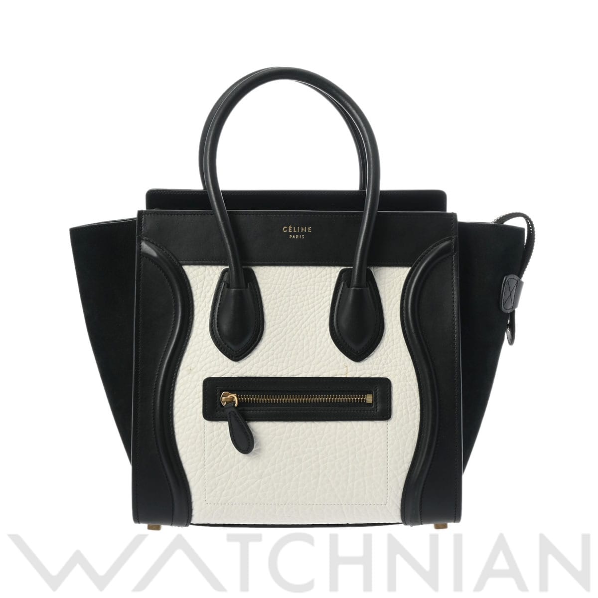 セリーヌ ラゲージ マイクロ ブラック/ホワイト/ゴールド金具 167793 スエード/レザー レディース バッグ 【中古】【bag】
