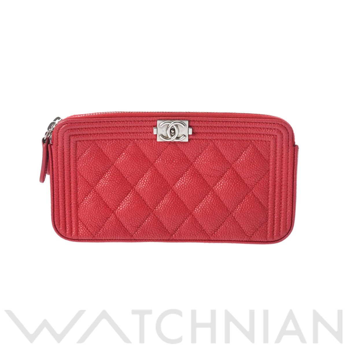 シャネル ボーイシャネル チェーンウォレット シェブロン レッド/シルバー金具 A84069 キャビアスキン レディース バッグ 【中古】【bag】