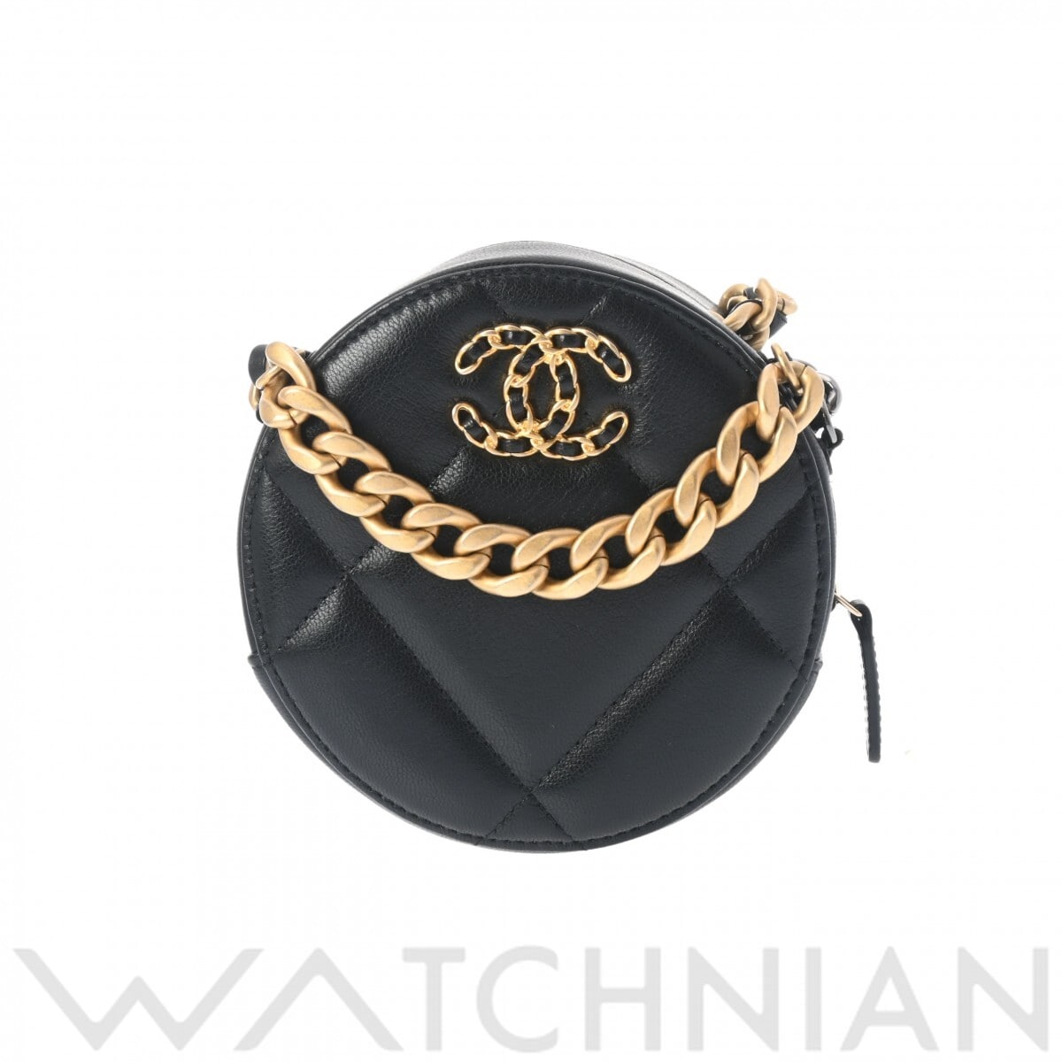 シャネル ラウンドクラッチ CHANEL19 ブラック/ゴールド/シルバー金具 AP0945 ラムスキン レディース バッグ 【中古】【bag】