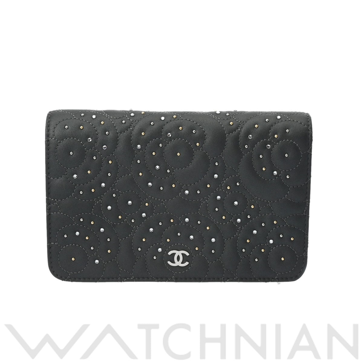 シャネル スタッズ カメリア グレー カーフスキン レディース バッグ 【中古】【bag】
