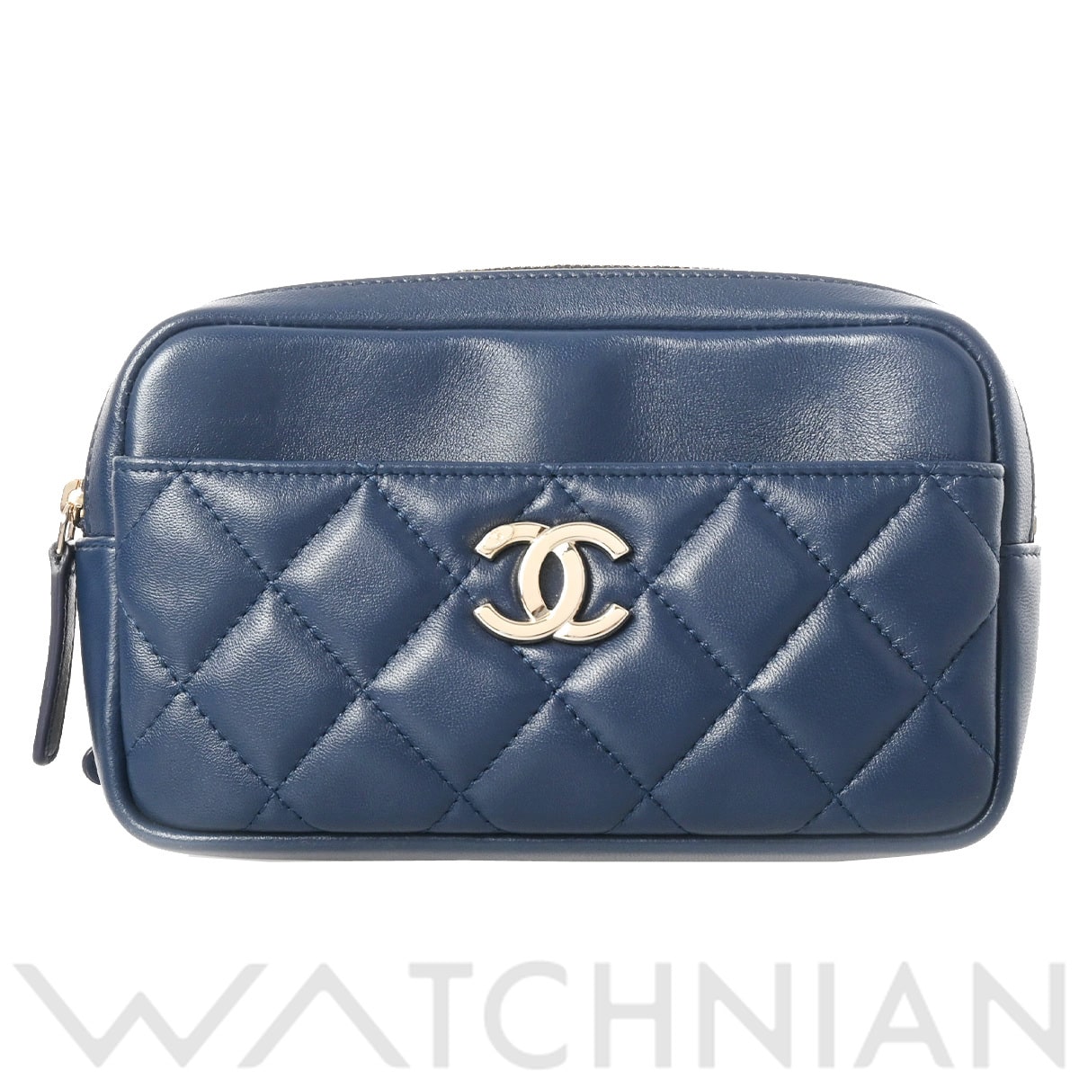 シャネル マトラッセ ウエストポーチ ダークブルー系/ゴールド金具 ラムスキン レディース バッグ 【中古】【bag】